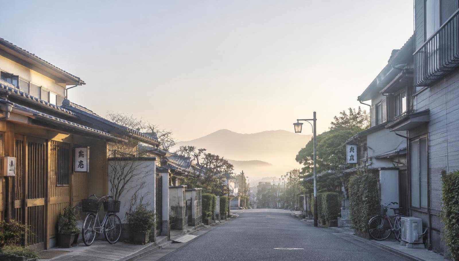 A quiet Japanese street at sunrise